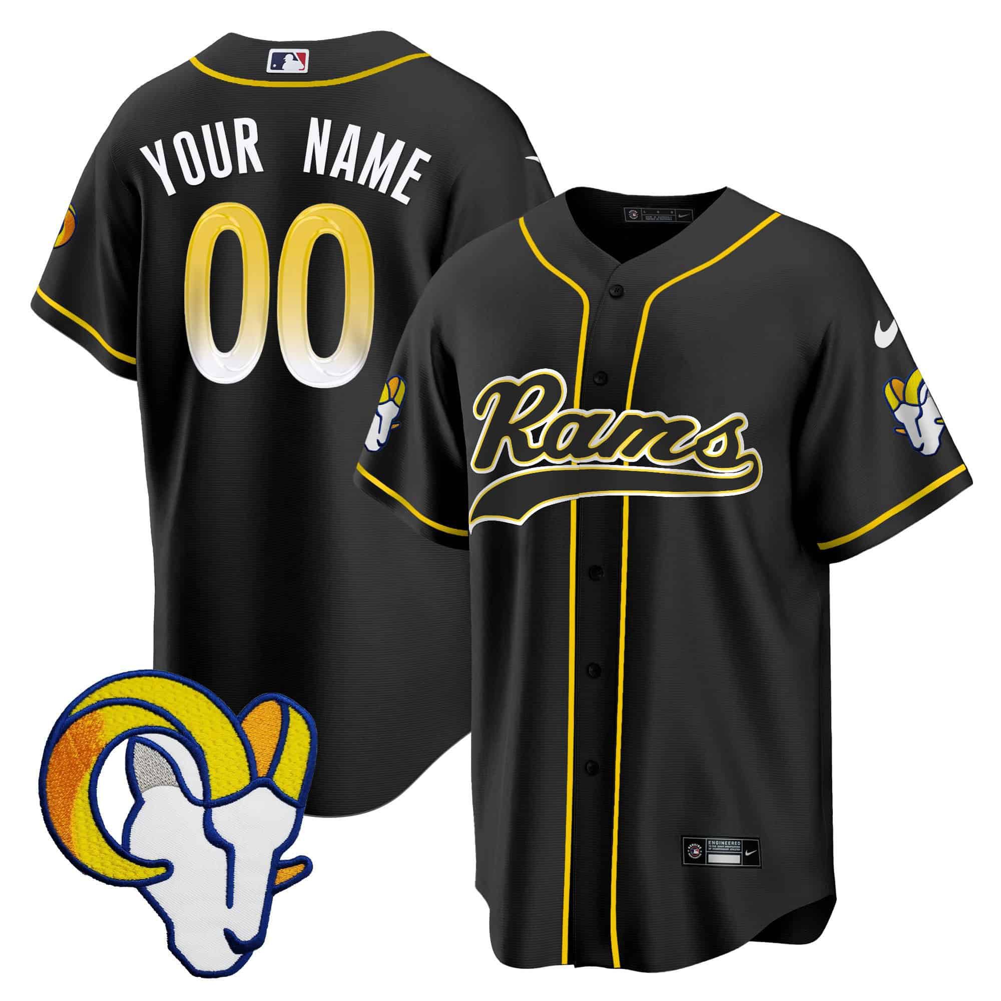 Men Los Angeles Rams Black 2024 Nike Baseball Custom NFL Jersey style 1->customized nfl jersey->Custom Jersey